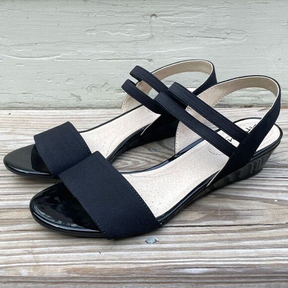 Life Stride Yolo Women's Black Ankle Strap Wedge Sandals Size 7 NWOT - Picture 3 of 8